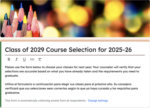 class of 2029 course selection image